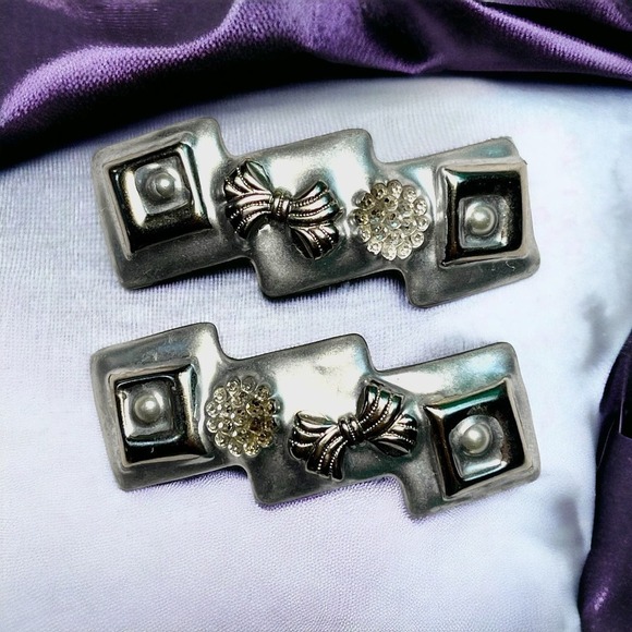 VTG Fernella’s Jools Silver Tone Hair Barrettes Set of 2 France - Picture 1 of 9